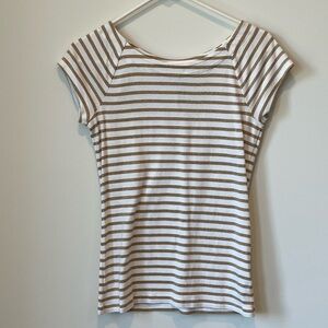 Lauren size medium white w/gold stripe boat neck shirt